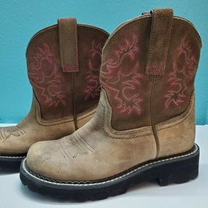 Ariat Fatbaby Brown Pink Leather Western Cowboy Boots Size 6B 10000822